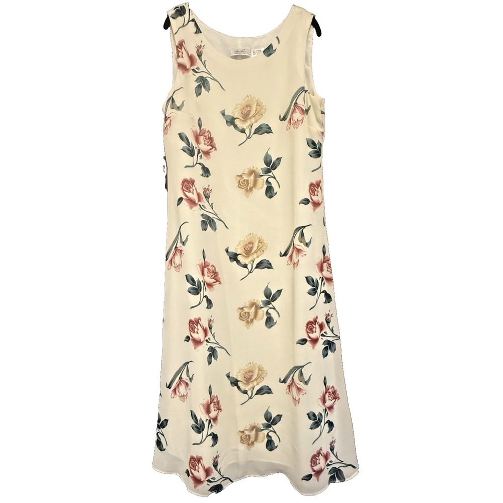 Vintage‎ Butter Yellow Floral Midi Dress Sz 12 Cottagecore 90s Mom Country